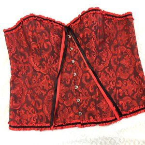 Corset Top Red Brocade trimmed in black 6XL NWOT
